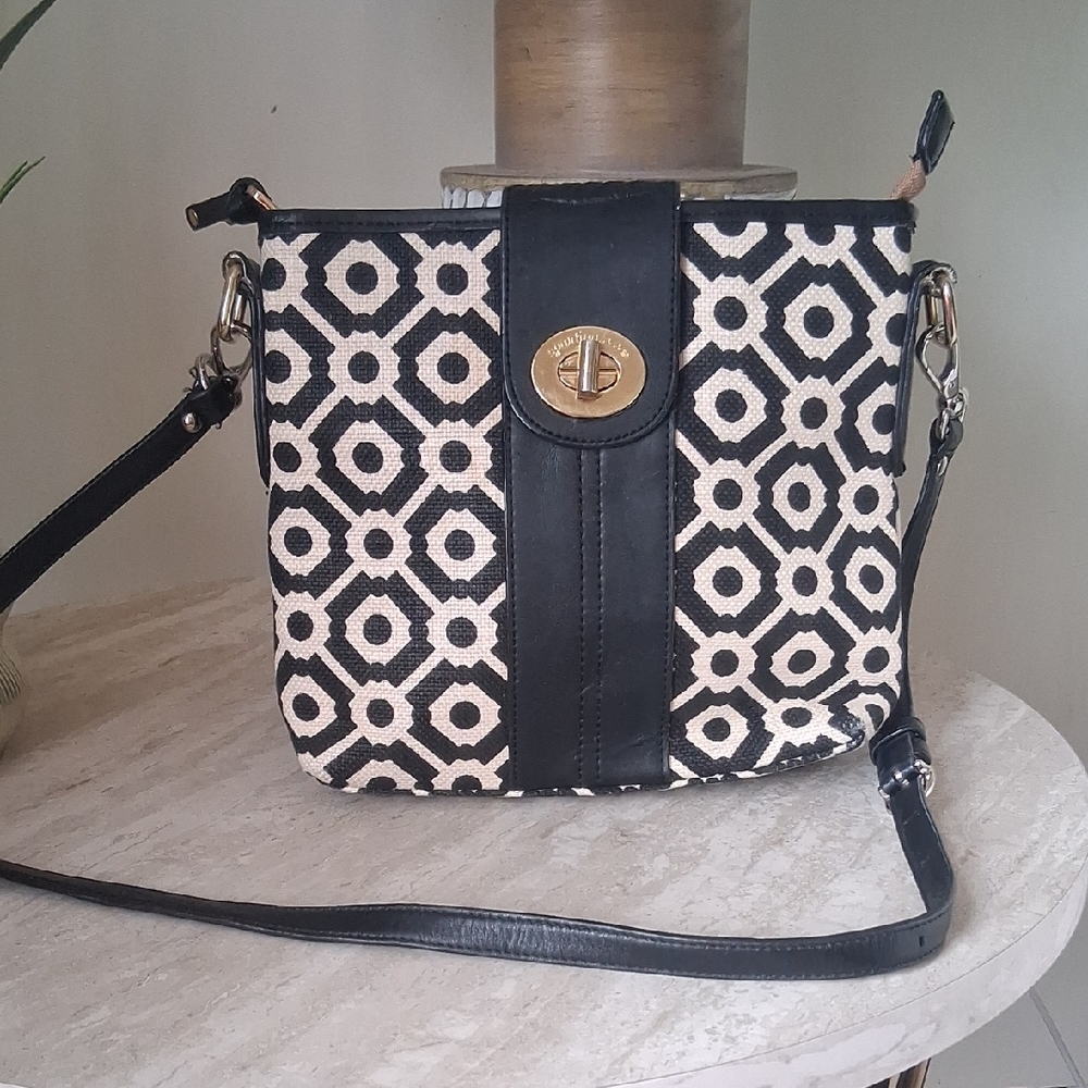 Spartina 449 Black and Cream Geometric Crossbody Bag